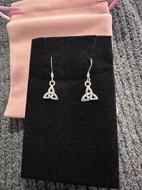 Sterling Silver Celtic Knot Drop Earrings - Silver Tone